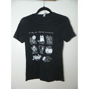 Next Level T-Shirt Tee Womens Size Medium  Black‎ My Cat The Horror Star Graphic